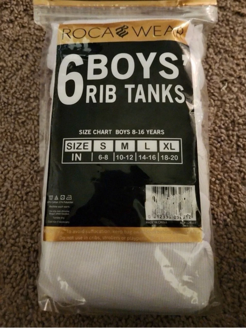 Rocawear Boys White Rib Tank Tops - 6 Pack